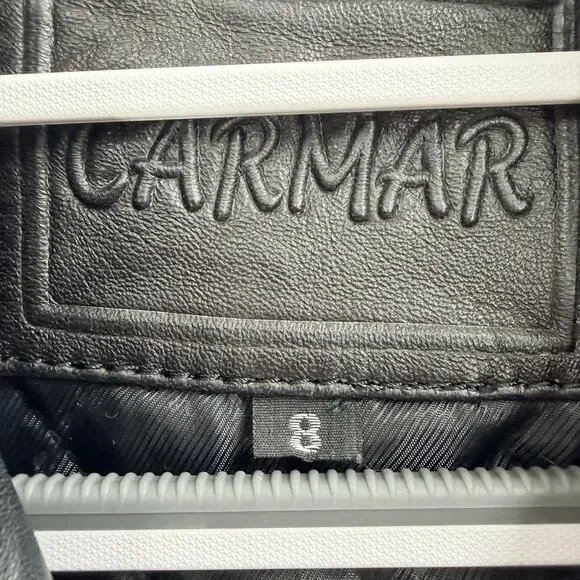 CARMAR Black Leather Cropped Moto Motorcycle Jacket Womens Size 8 - Picture 6 of 7